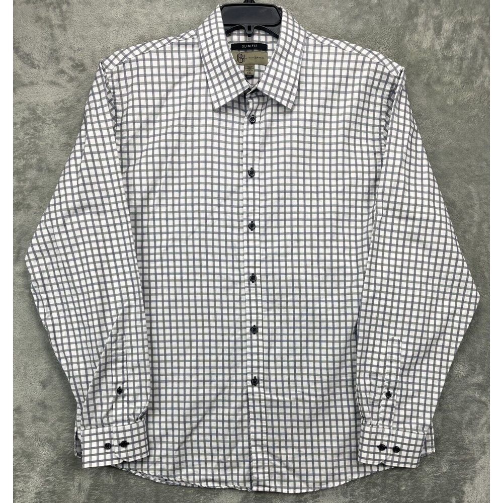 Jhane Barnes Men's Shirt XXL Long Sleeve Button Upโ Slim Fit White Check